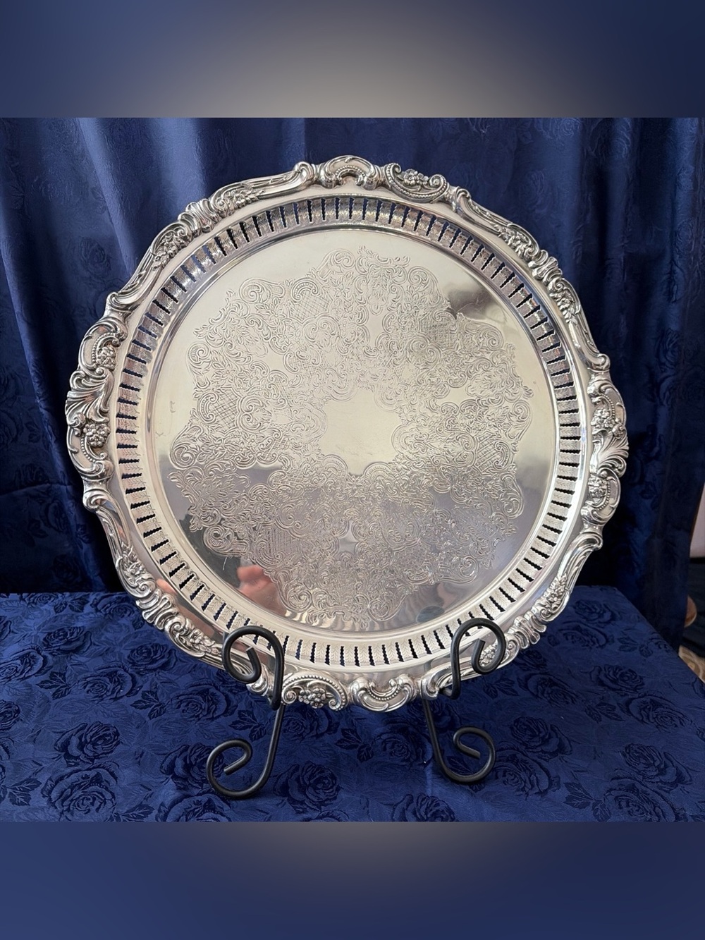 Vintage 13.5” Baroque By Wallace #296) Silver Plated Serving Tray